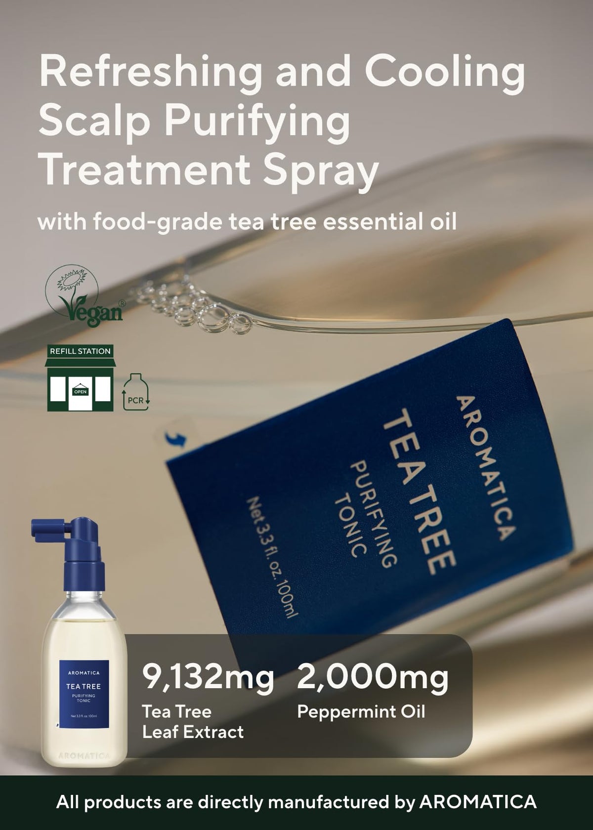AROMATICA spray nozzle detail for precise scalp application