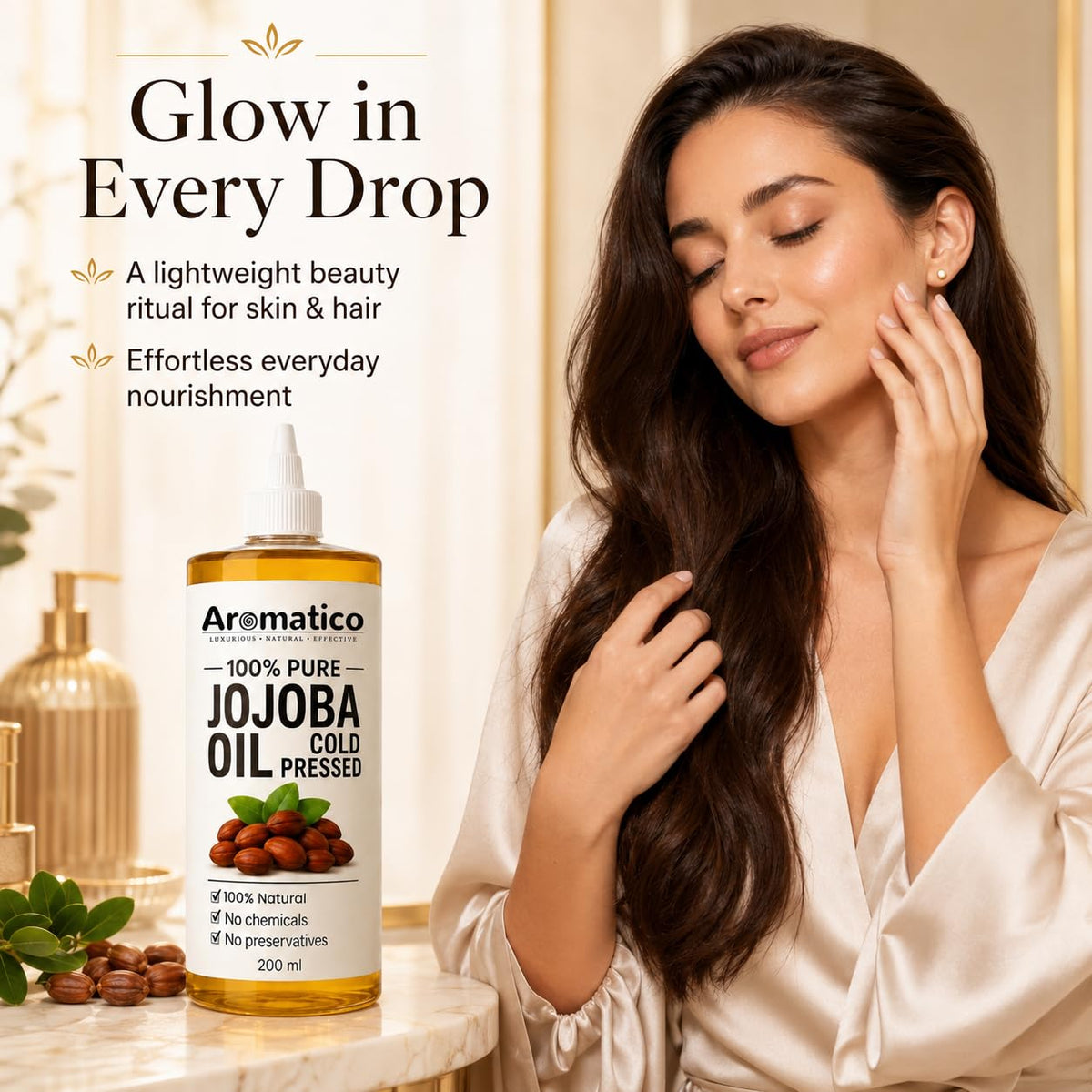 Aromatico jojoba oil massaged into cuticles showing softened nail beds and improved care