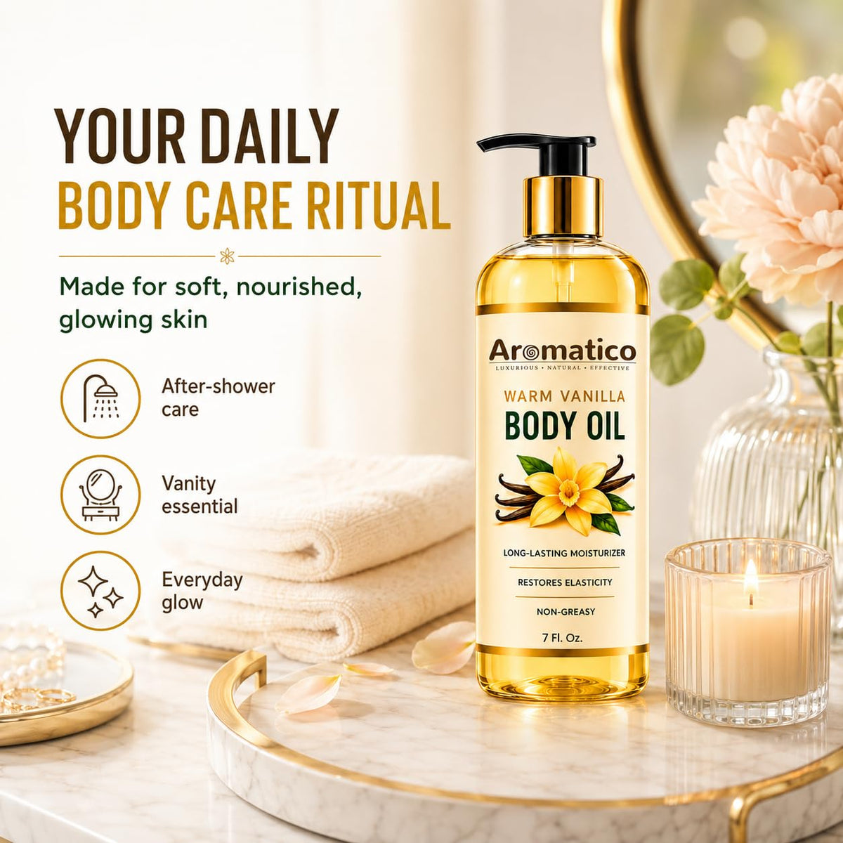 Aromatico in bath routine image showing post-shower application benefit