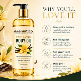 Aromatico oil texture drop illustrating lightweight absorption and sheen