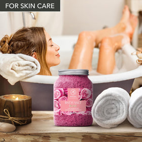 AROMATIKA lifestyle bathroom scene with jar beside a filled bathtub for relaxation