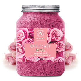 AROMATIKA open tub with pinkish sea salt granules ready to add for a spa-like soak