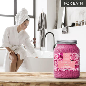 AROMATIKA jar next to a hand for scale showing 46 oz size and value of multiple baths