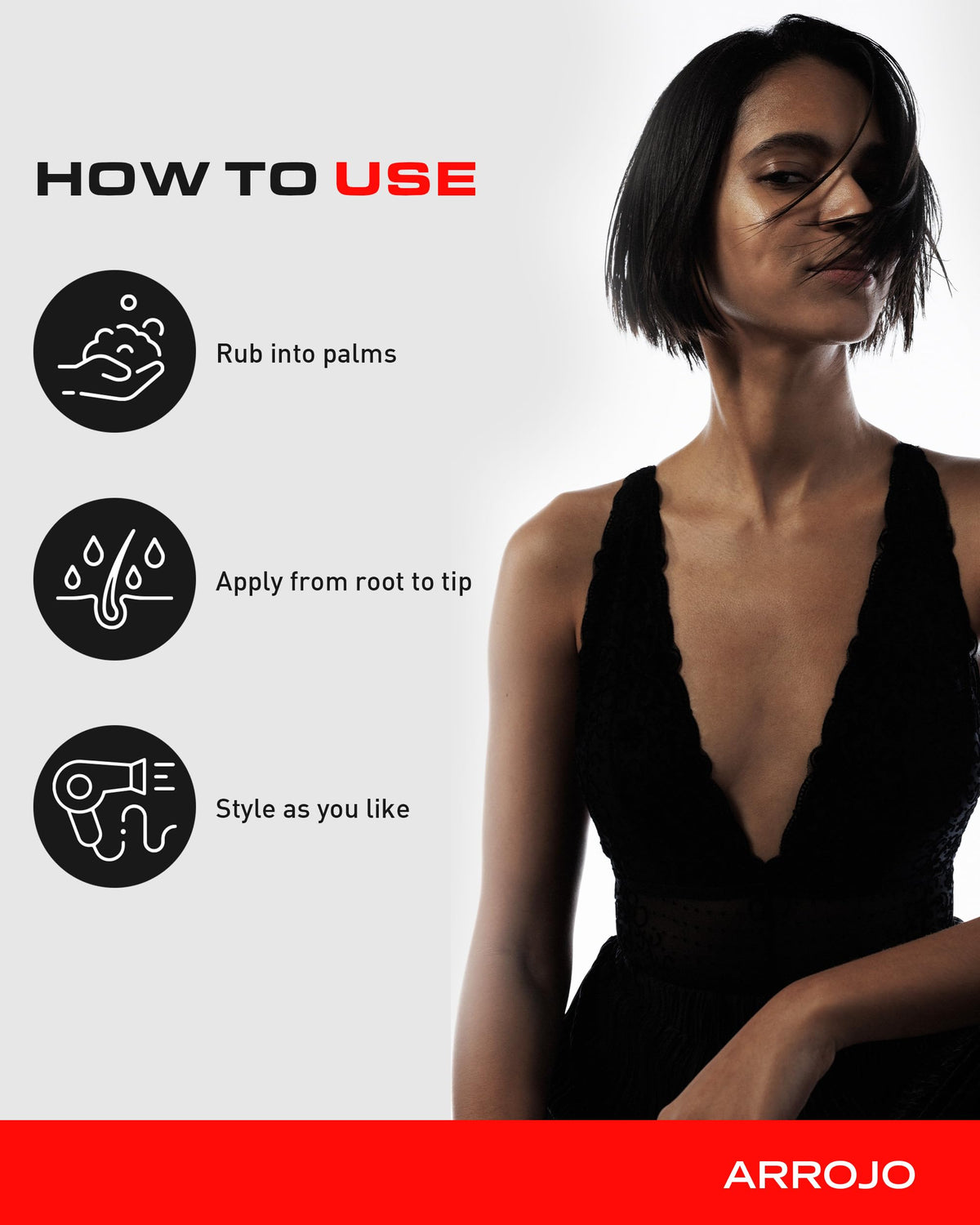ARROJO styled women medium hair showing piecey separation and volume