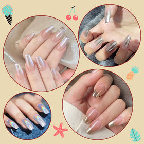 Artdone applied on false nail tip demonstrating mirror chrome finish for salon-quality nails