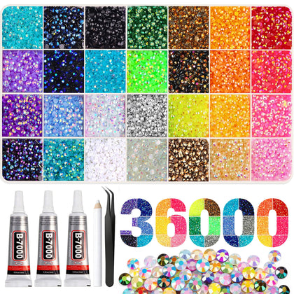 Artdone front packaging showing 28 color rhinestone assortment and included tools for convenience