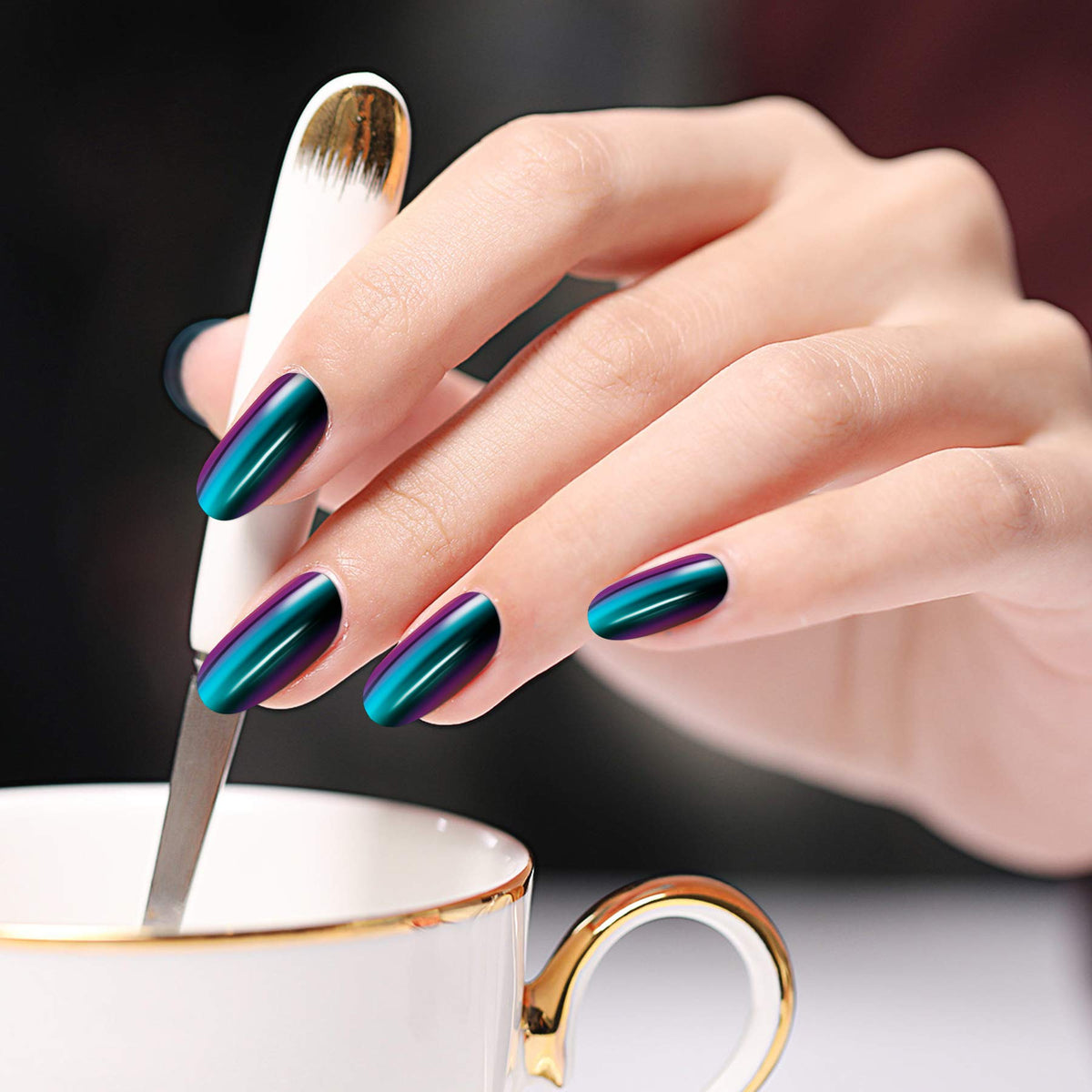 Artdone finished mirror chrome nail showing high-reflective finish