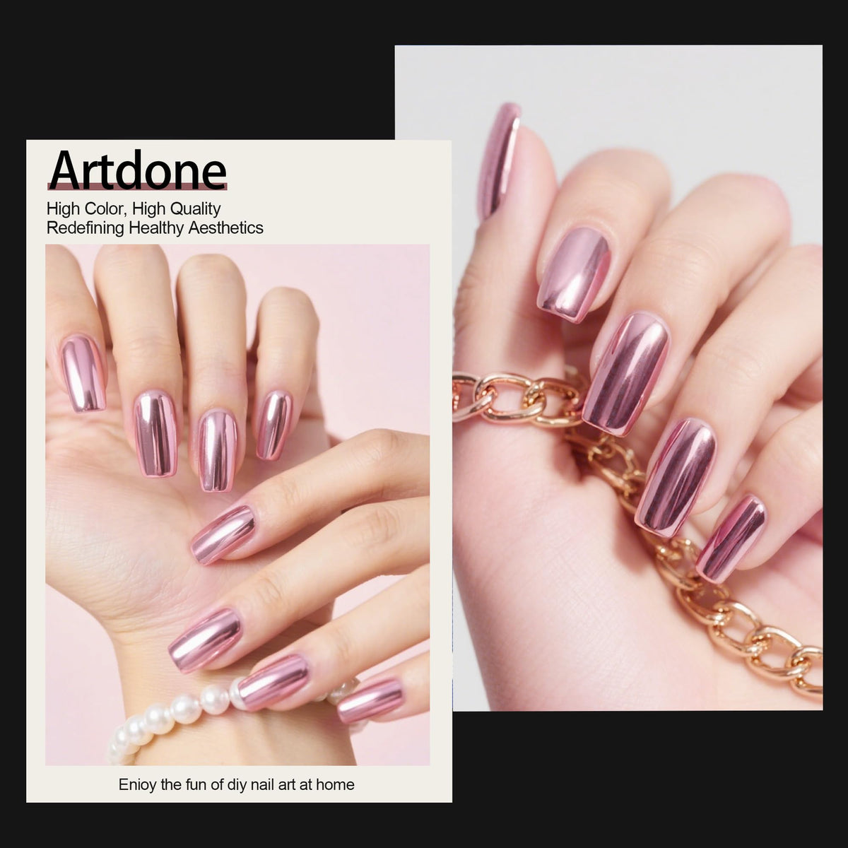 Artdone swatch on black base showing deep metallic contrast and dramatic tones
