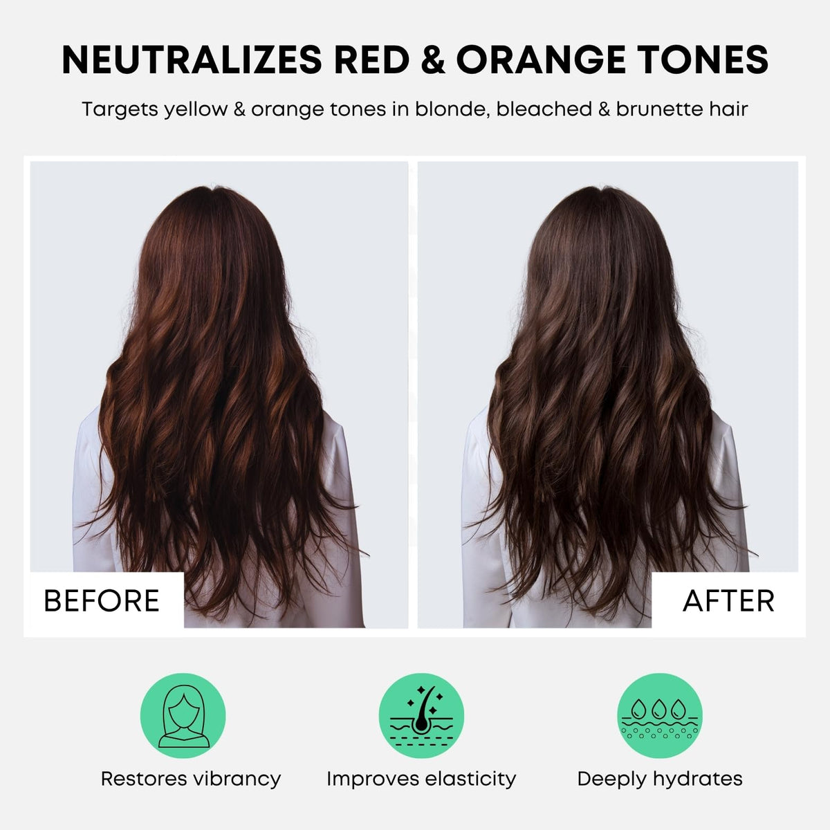 Artego hair before and after comparison showing reduced red tones