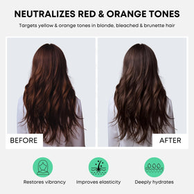 Artego hair before and after comparison showing reduced red tones