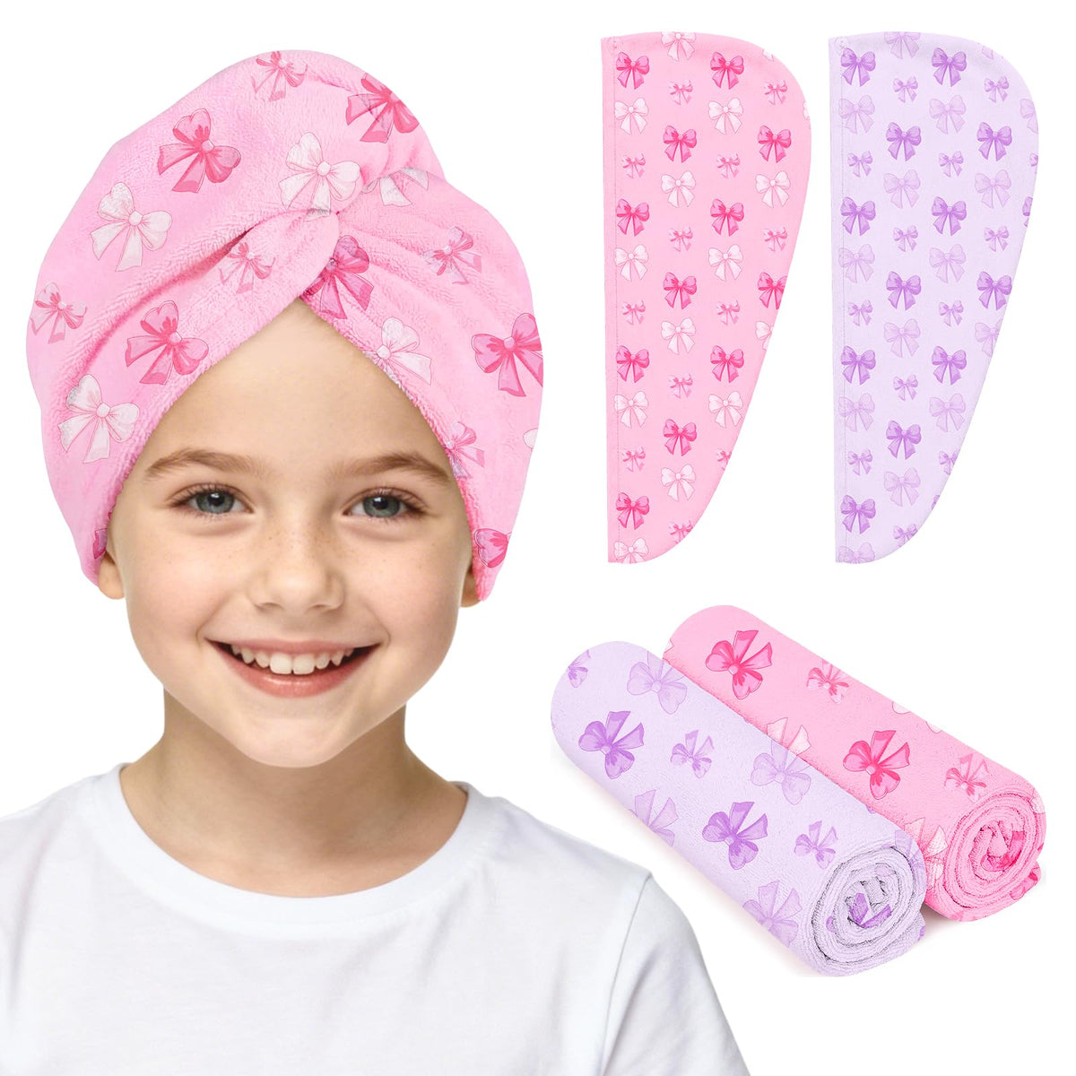 ArthomaHige front pack view showing two colorful kid hair wraps and benefits