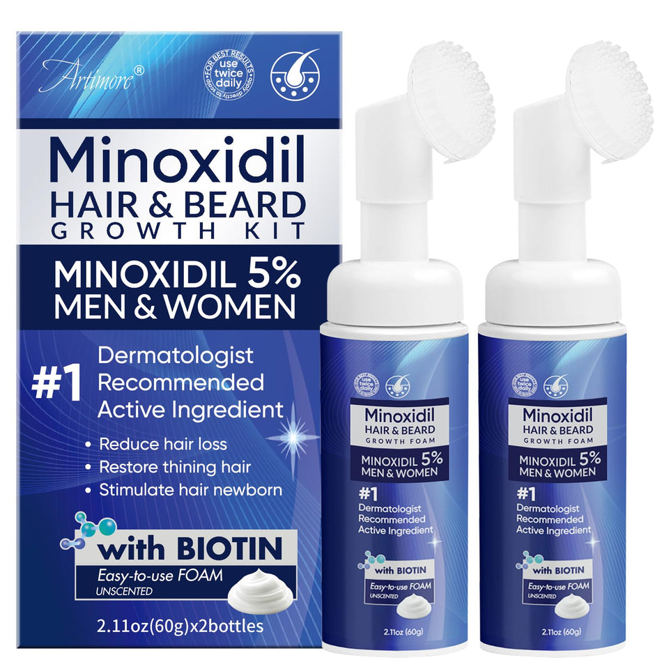 Artimore front packaging showing 5% minoxidil foam and clear labeling for easy identification