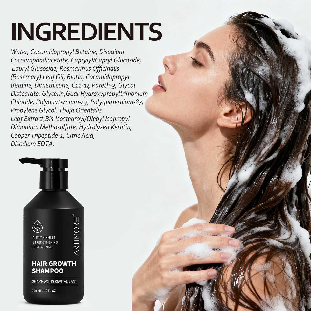 Artimore applied to scalp while massaging to show improved scalp hydration