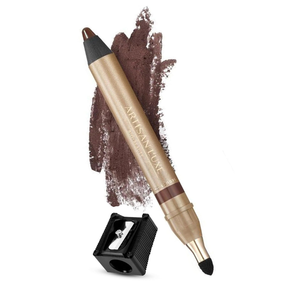 Artisan L'uxe front packaging showing dark chocolate brown shade and sharpener benefit