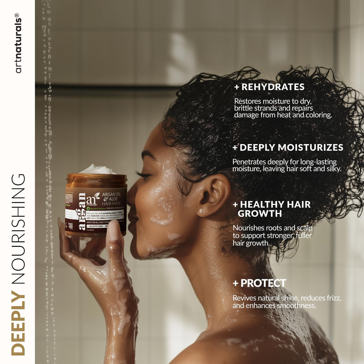 ArtNaturals applying mask in shower, demonstrates easy at-home use