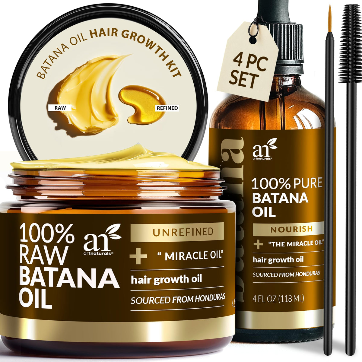 Artnaturals front packaging showing full Batana oil set and kit benefit