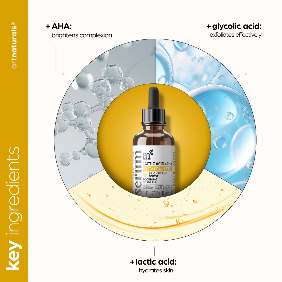 Artnaturals label detail highlighting lactic acid and vegan claim