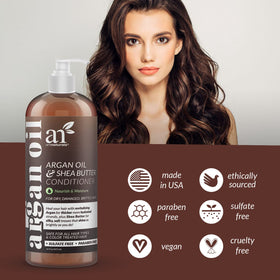 Artnaturals bottle beside argan nuts showing natural ingredient source