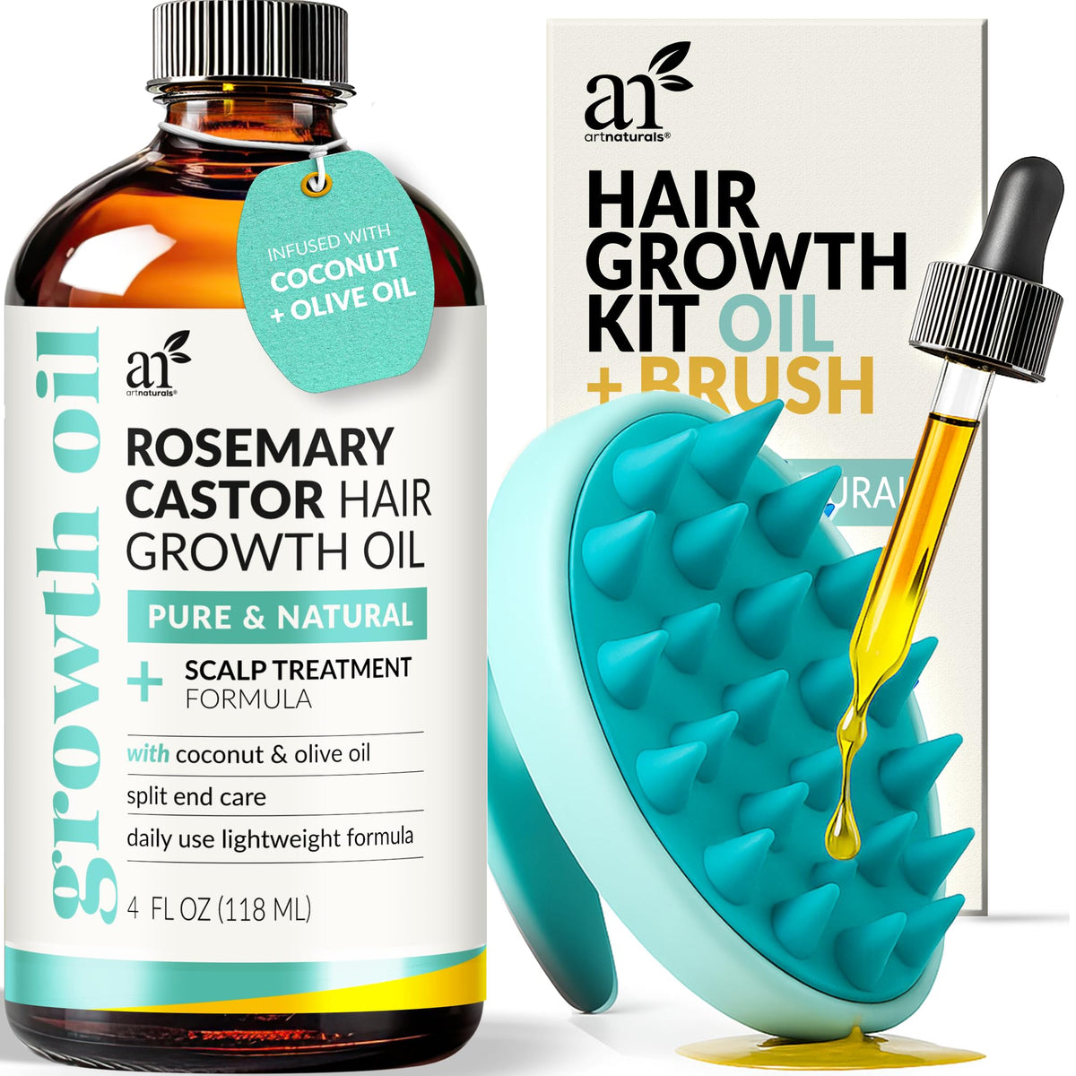 ArtNaturals bottle and massager displayed together showing packaging and ease of use
