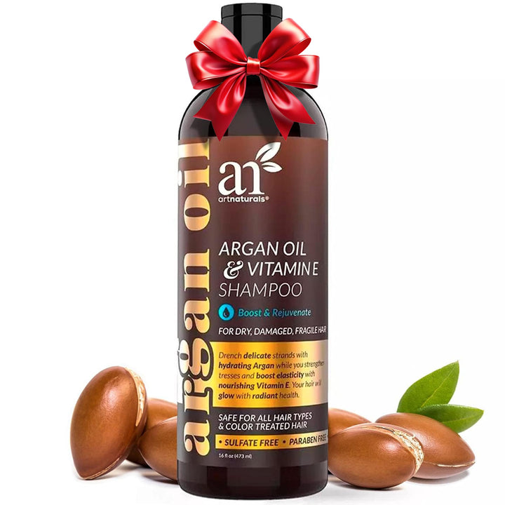 Artnaturals front bottle showing label and argan shampoo benefits