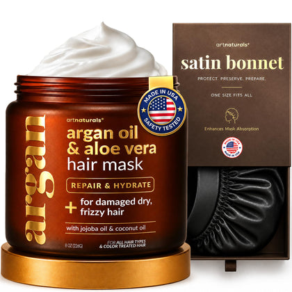 ArtNaturals front packaging showing mask and bonnet, instant salon results