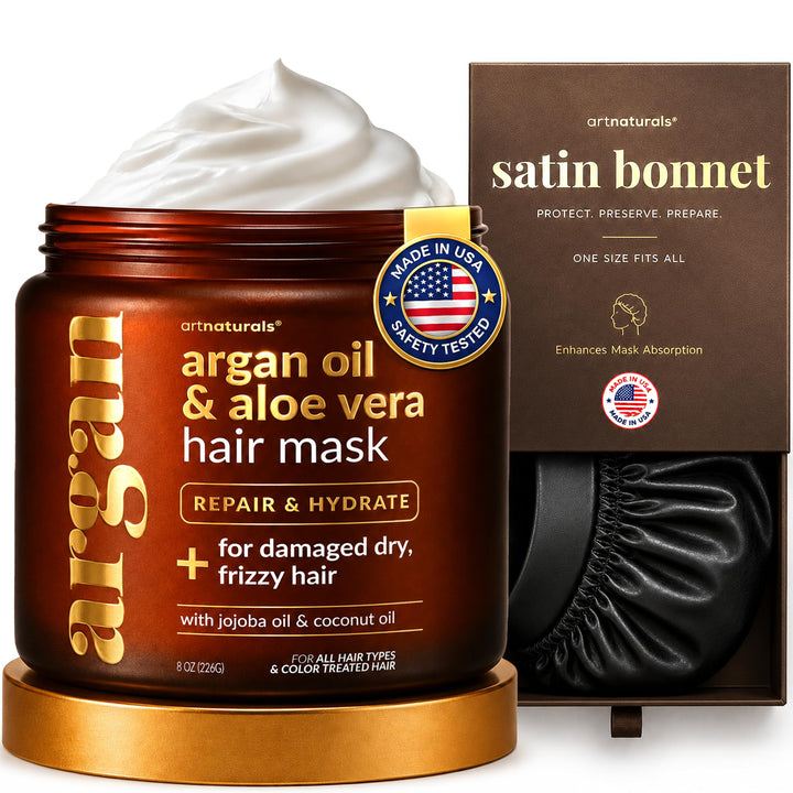 ArtNaturals front packaging showing mask and bonnet, instant salon results