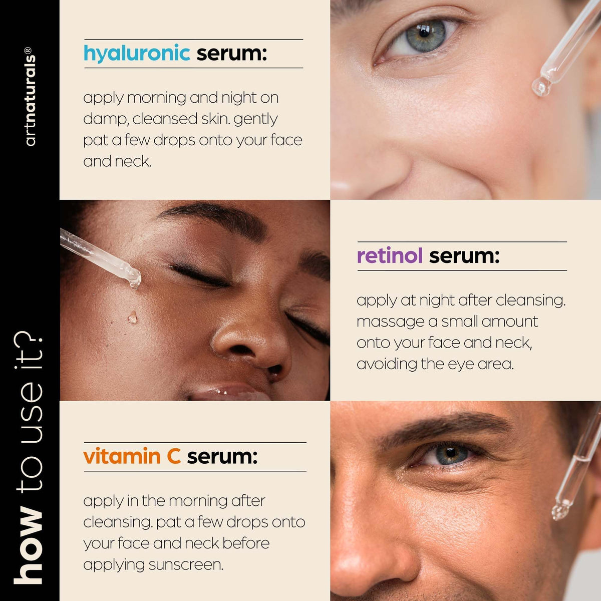 Artnaturals applying serum to cheek during morning routine demonstrating hydration and brightening