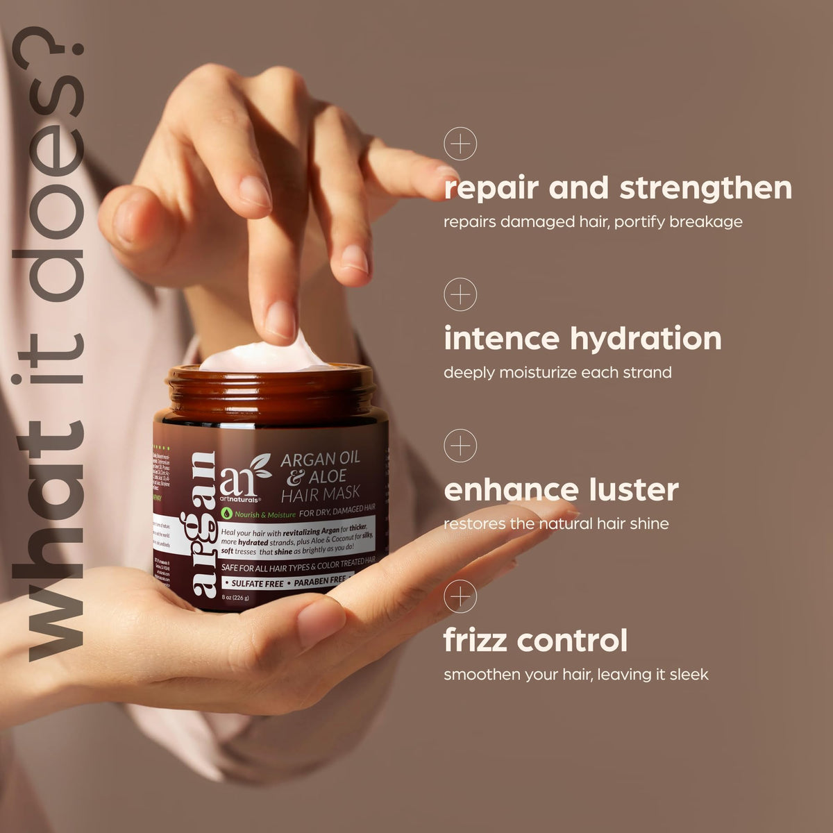 Artnaturals argan and jojoba bottles highlighting natural ingredient benefits