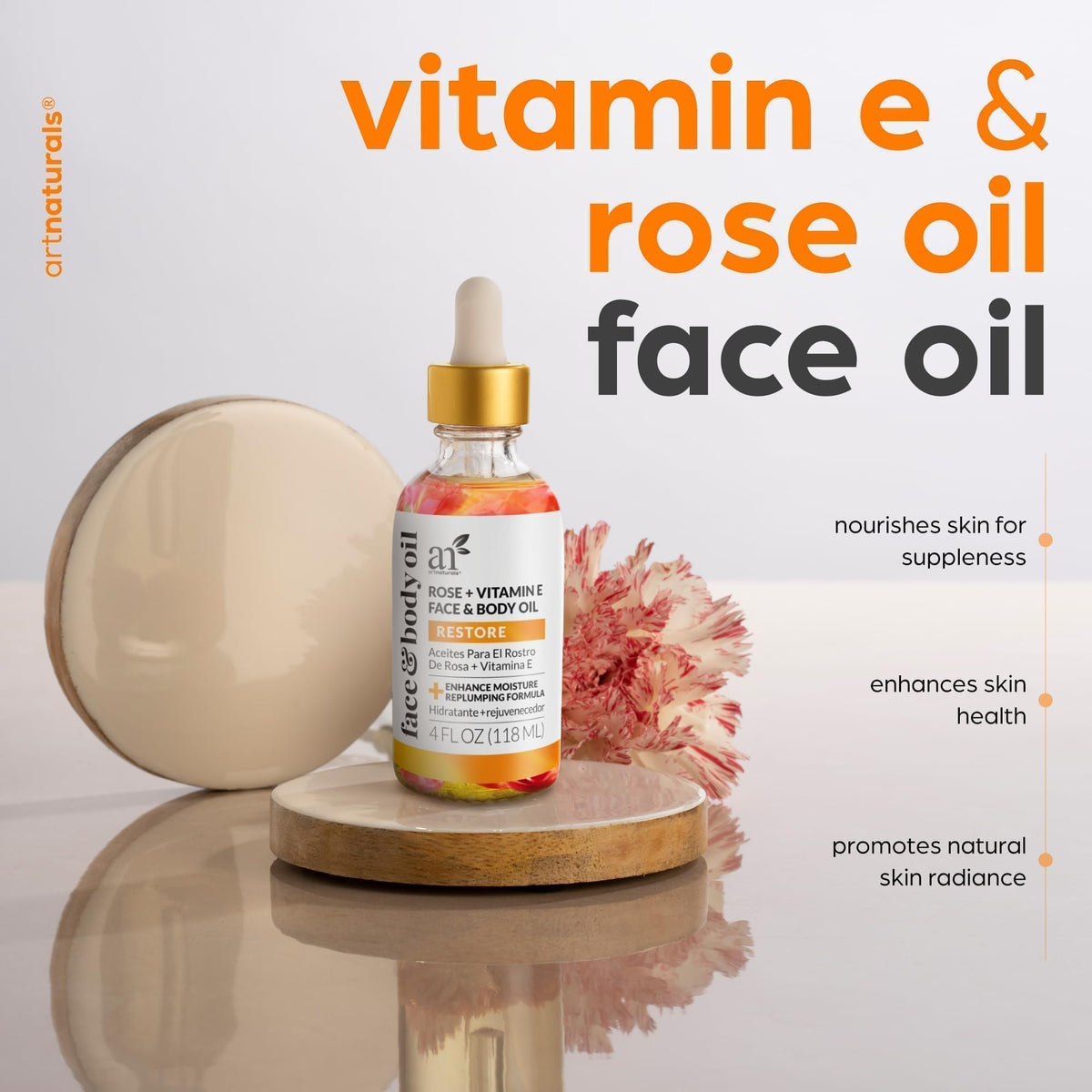 ArtNaturals oil droplet close-up demonstrating smooth texture and quick absorption benefit
