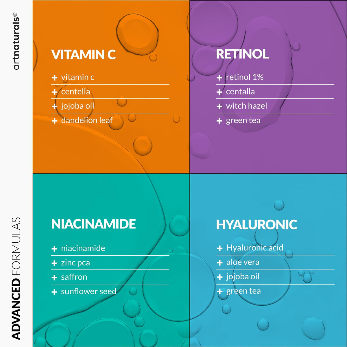 Artnaturals retinol bottle shown in nighttime routine to support smoother texture