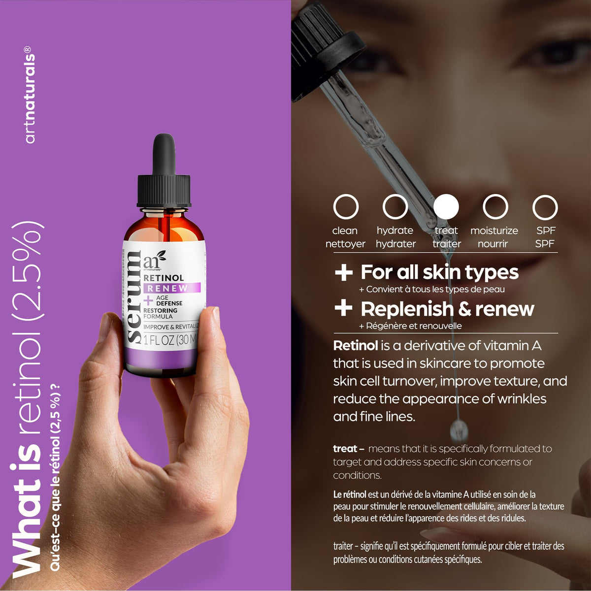 ArtNaturals serum staged in a nighttime skincare routine for restorative use