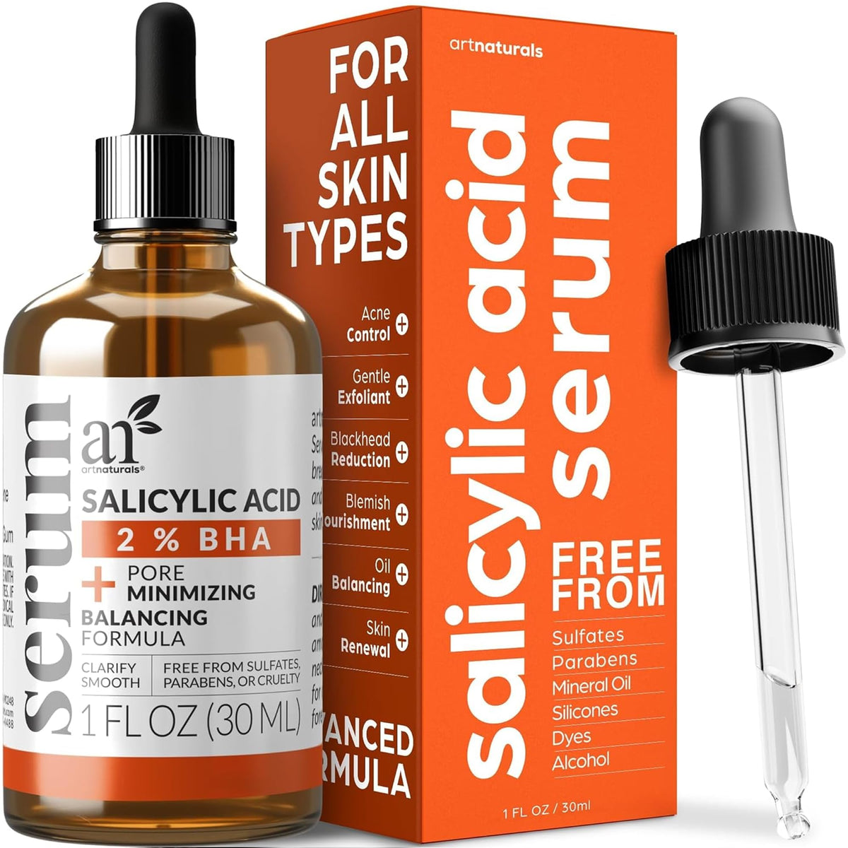 Artnaturals salicylic acid serum front bottle showing clean design and benefit