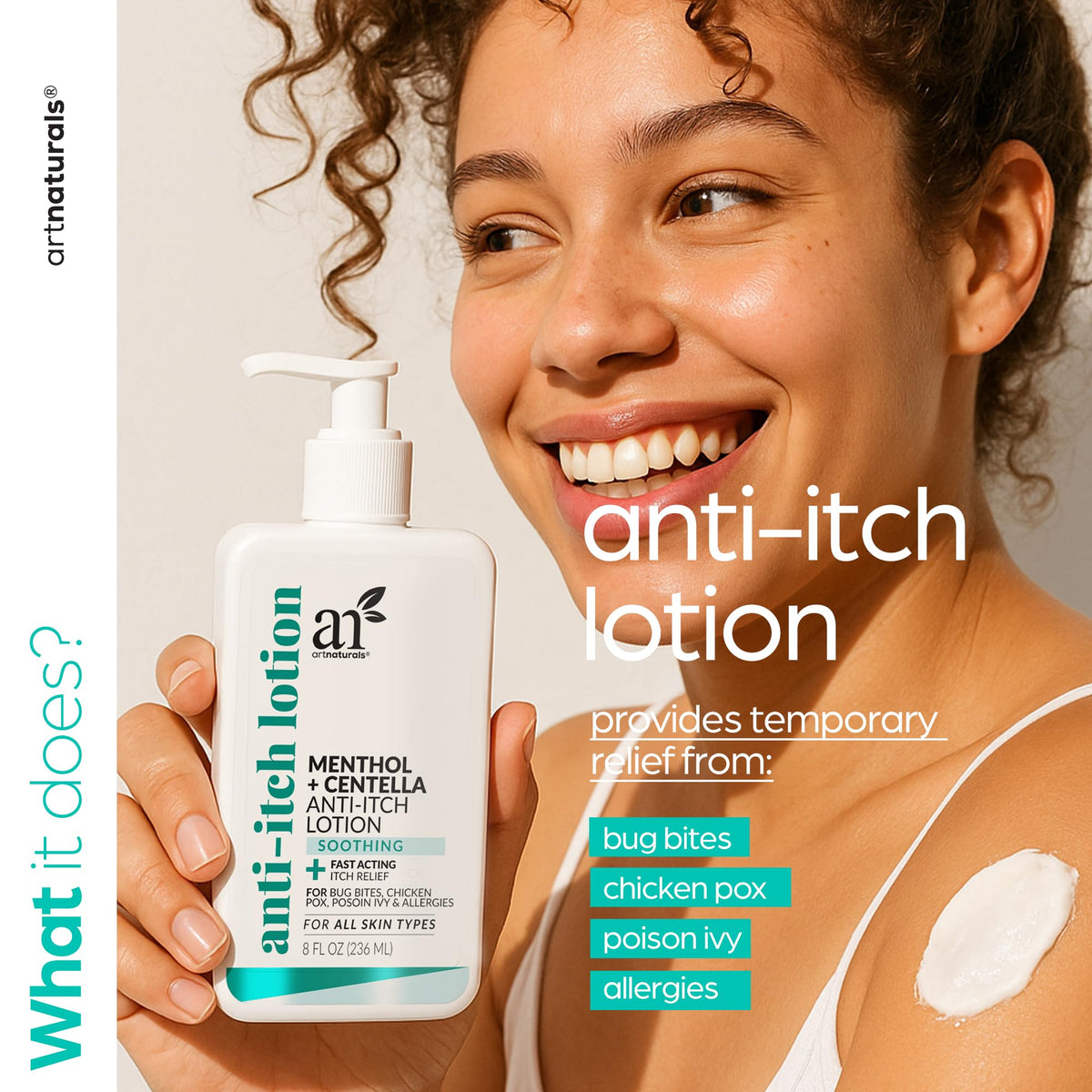 Artnaturals bottle in hand demonstrating 8oz size and travel-friendly convenience