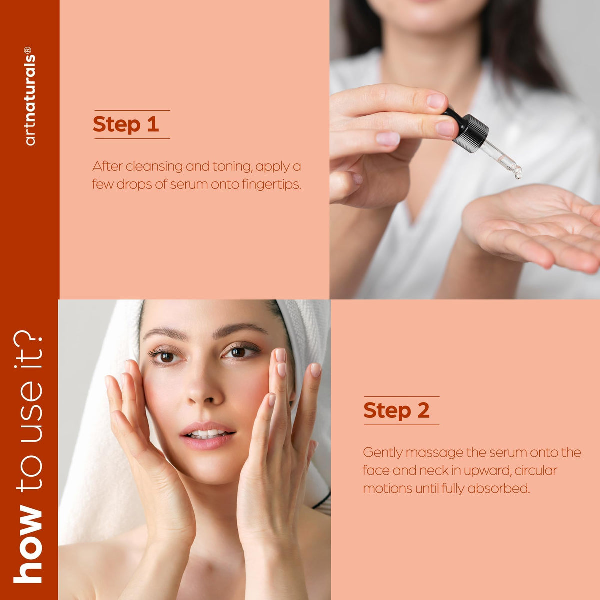 Artnaturals pump dispensing serum drop illustrating controlled application benefit