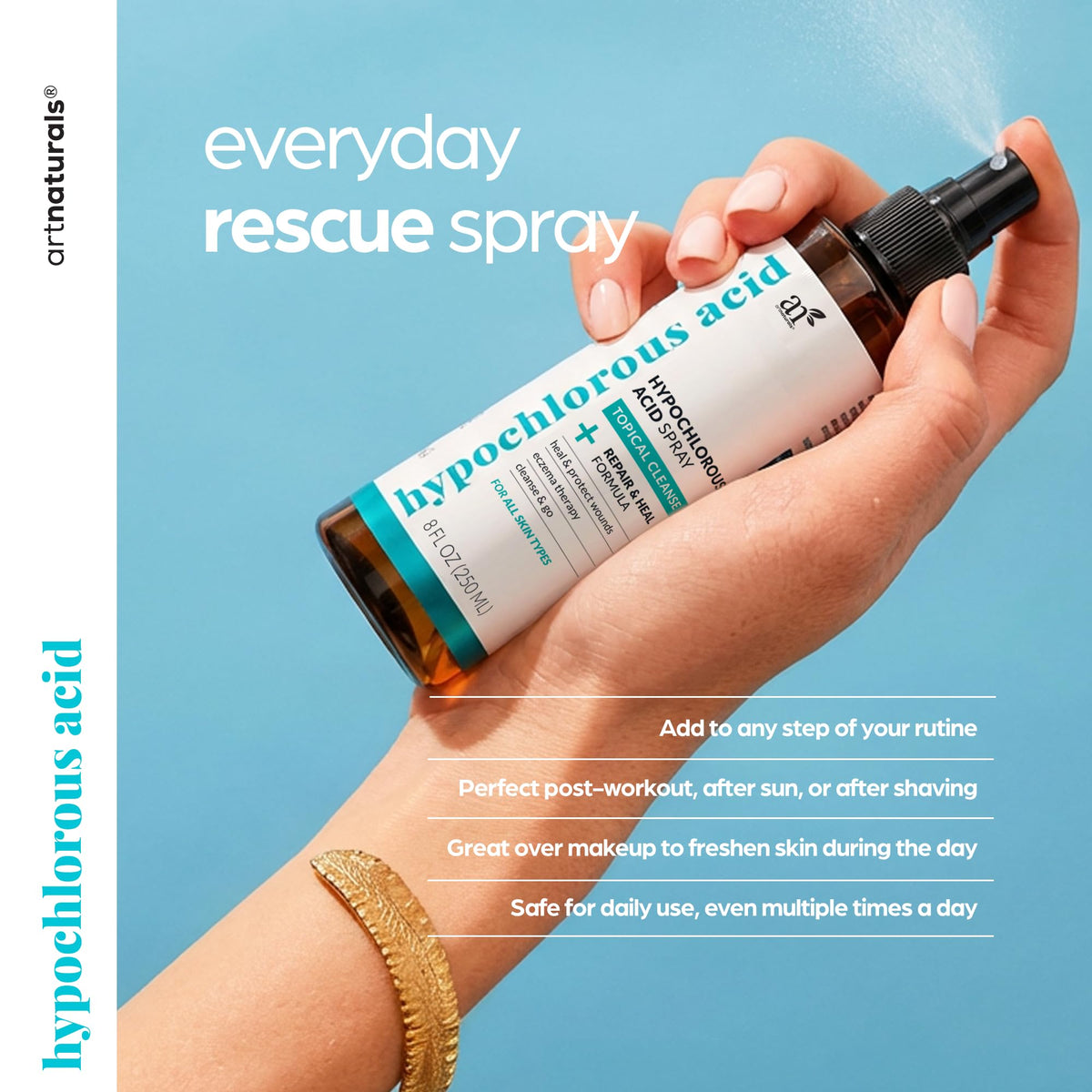 Artnaturals spray in use after workout for quick skin refresh