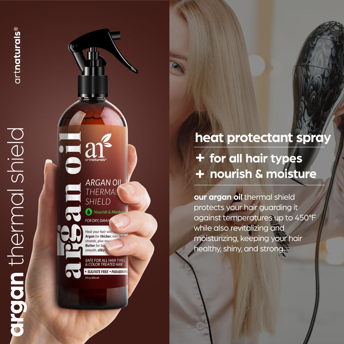 Artnaturals fine mist spray close-up demonstrating even coverage and lightweight feel