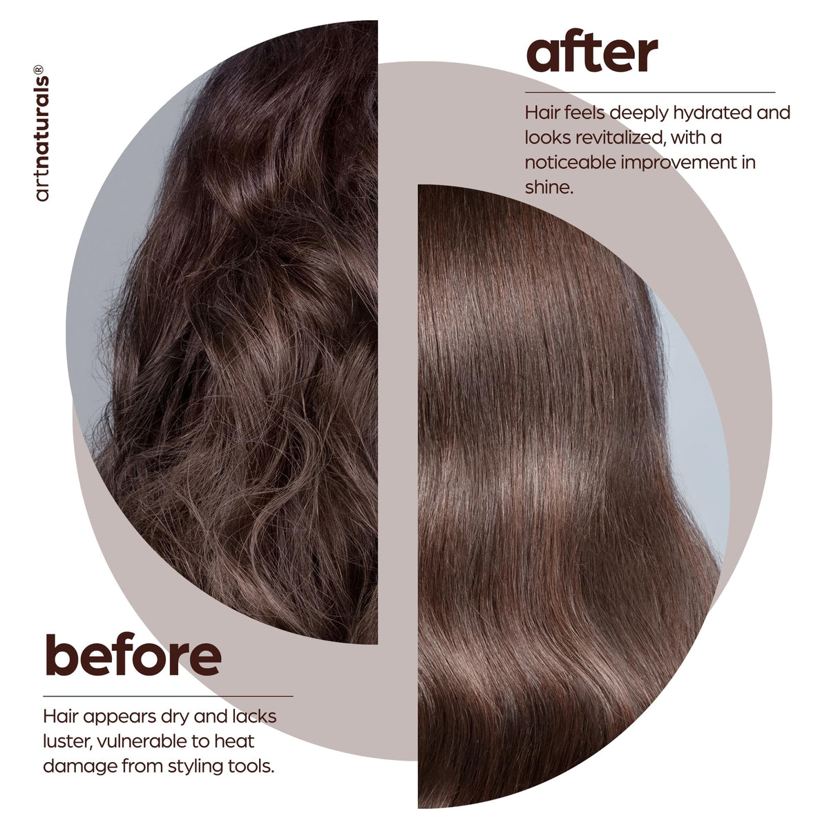Artnaturals being used with a flat iron illustrating heat defense and reduced friction