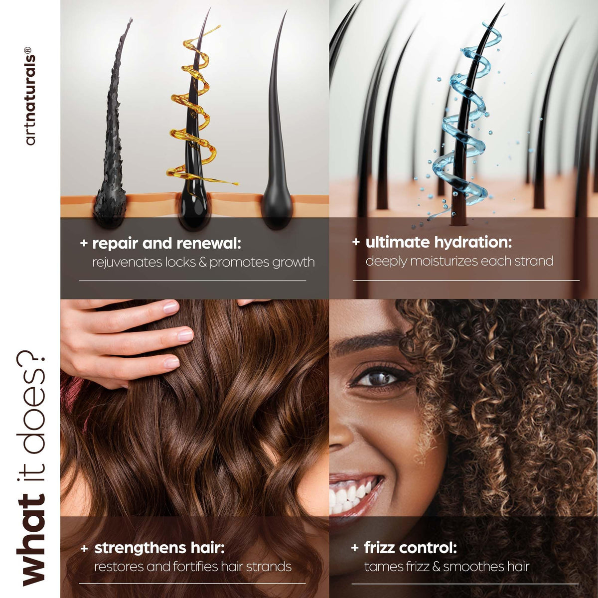 Artnaturals argan oil texture on hair demonstrating hydration benefit