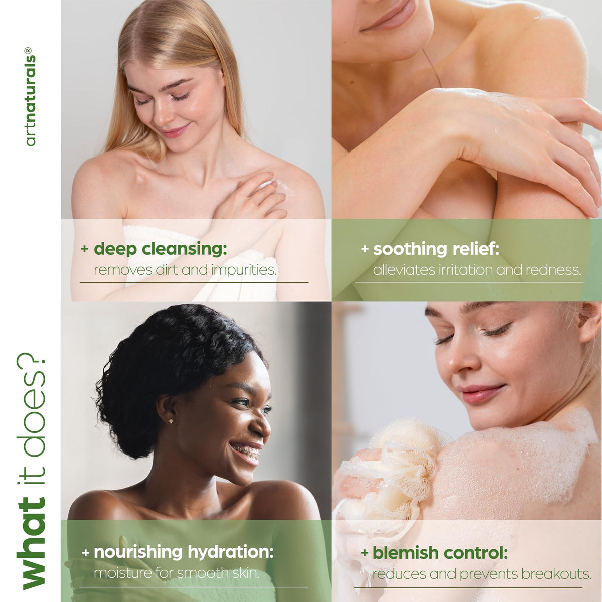 Artnaturals creamy lather foam close-up demonstrating gentle cleansing action