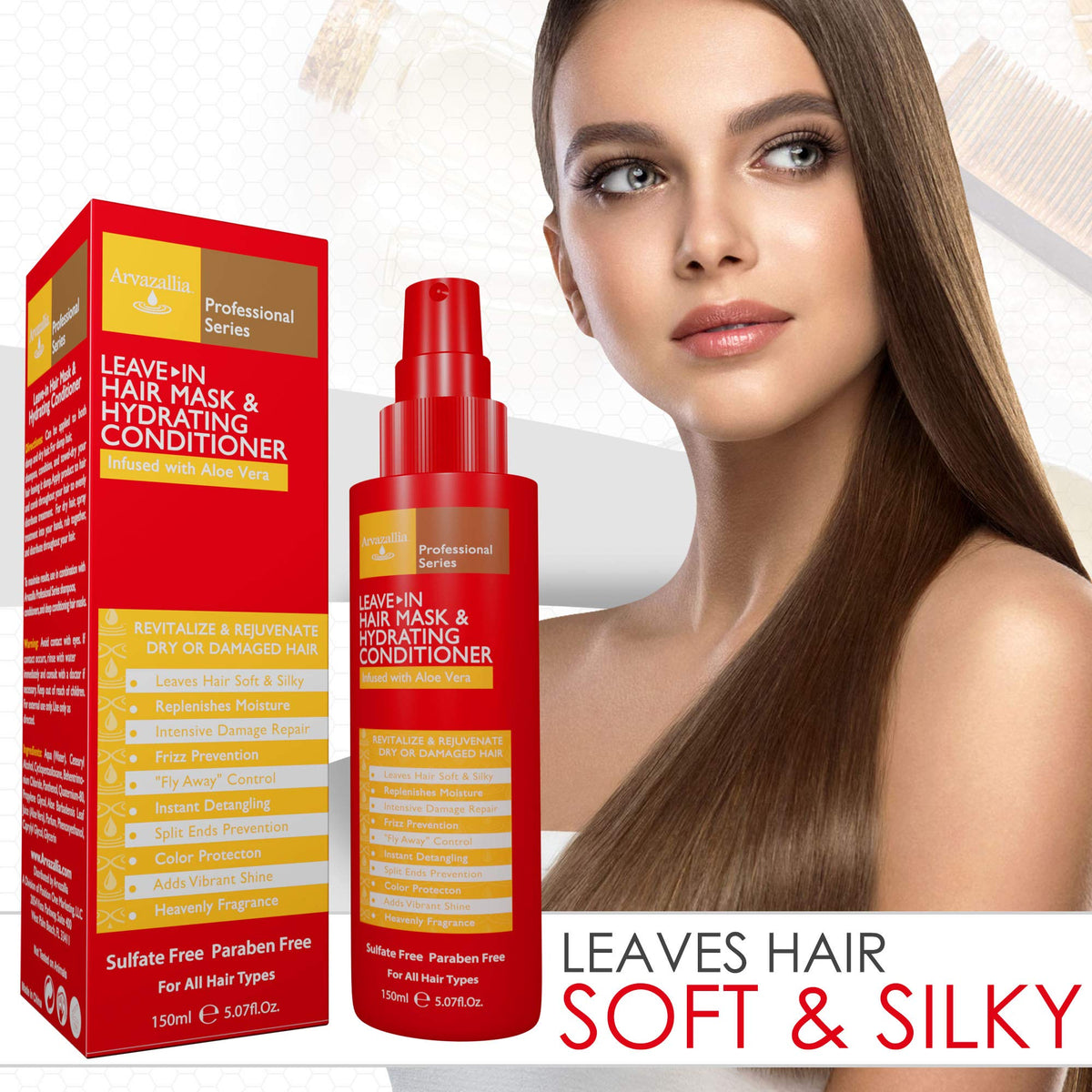 Arvazallia spray applying on towel-dried hair for instant detangling and hydration