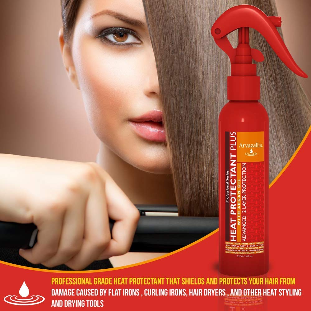 Arvazallia spray in use with blow dryer for heat protection