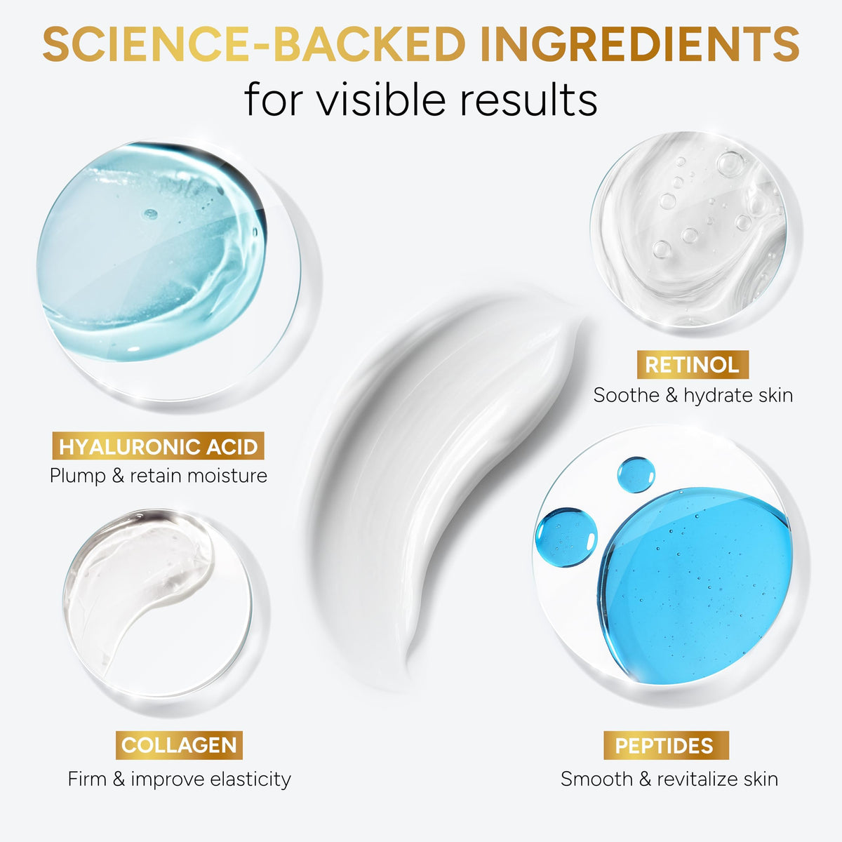 Arvesa ingredients label photographed to show retinol, peptides, and hyaluronic acid