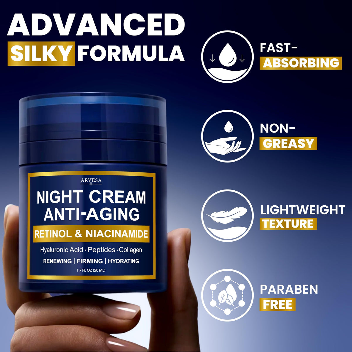 Arvesa night cream size comparison with common tube showing jar scale and travel suitability