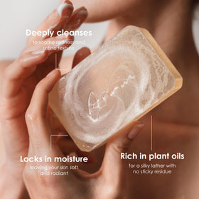 ARWIN glycerin soap close-up texture highlights smooth transparent surface
