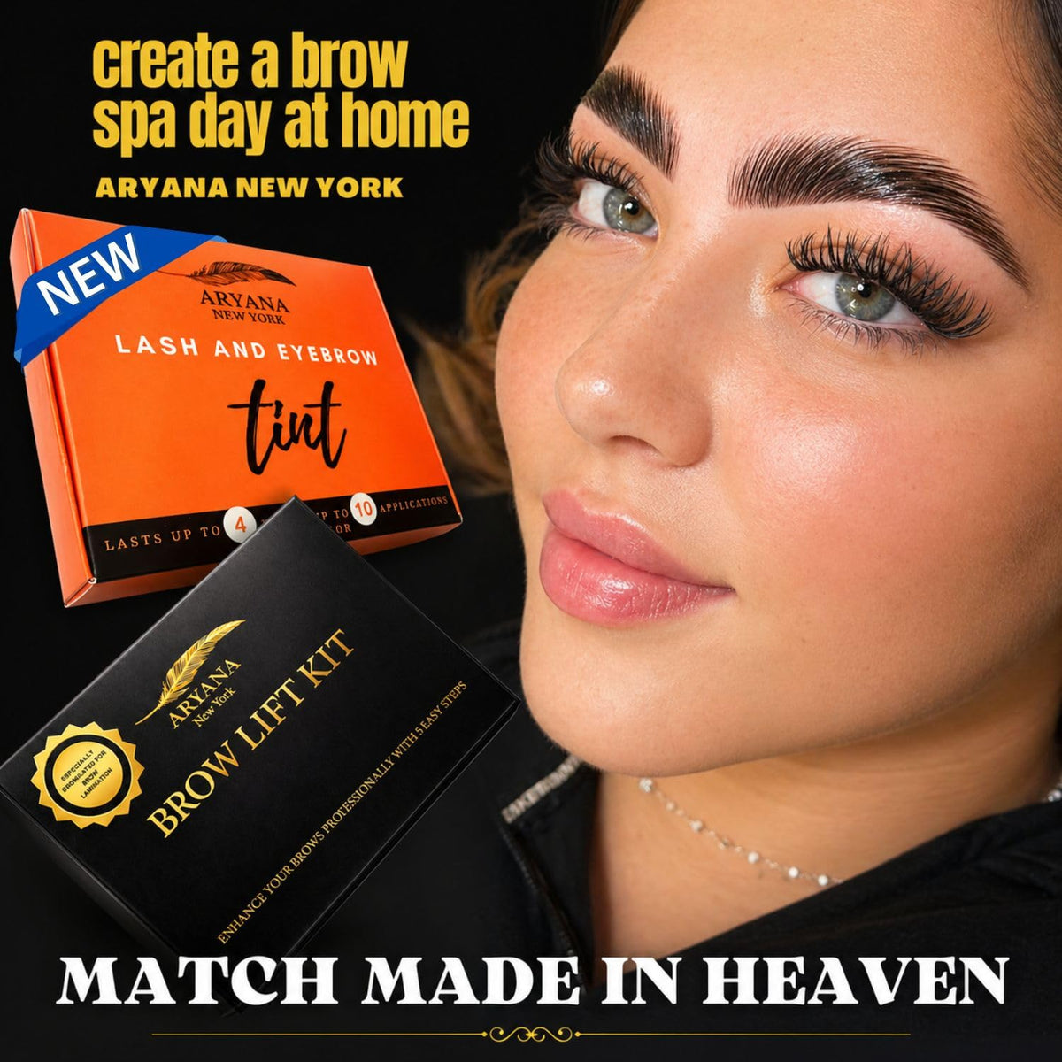 ARYANA NEW YORK before and after model demonstrating fuller lifted brow benefit
