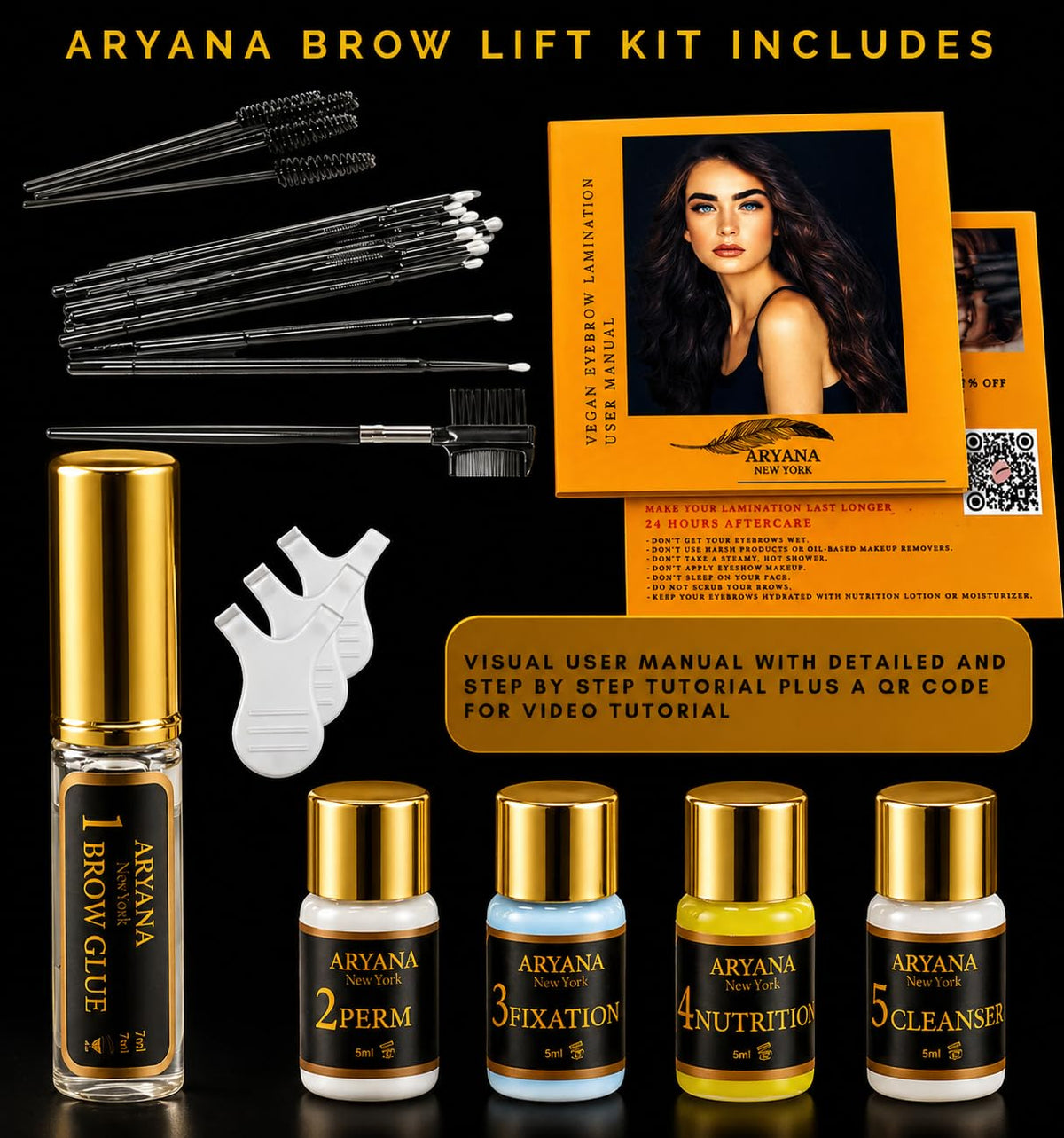 ARYANA NEW YORK close-up of lotion bottle label and nozzle for controlled dispensing