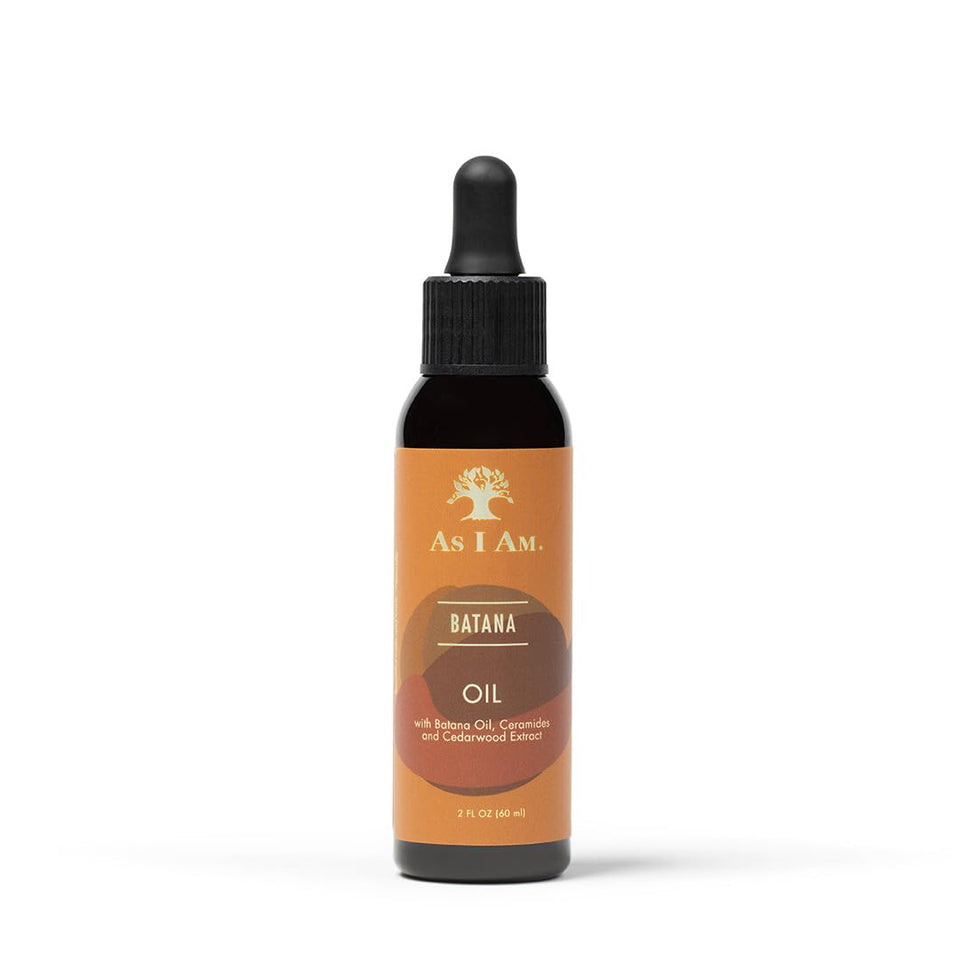 As I Am Batana Oil front bottle showing label and travel-friendly size benefits
