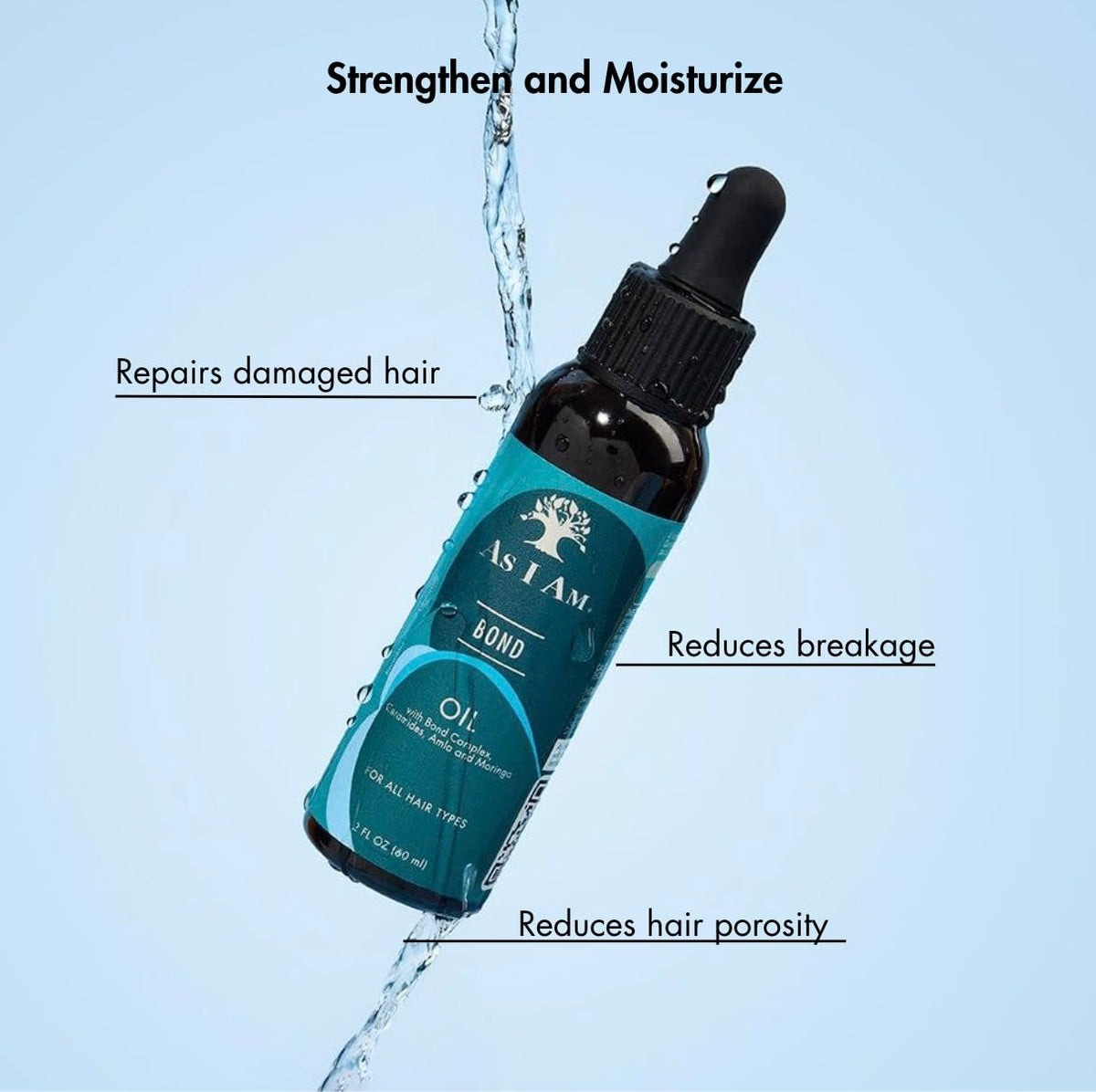 As I Am bond oil applied to hair mid-lengths demonstrating smoothing benefit