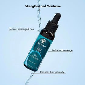 As I Am bond oil applied to hair mid-lengths demonstrating smoothing benefit