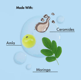 As I Am close-up of ingredient list emphasizing ceramides, amla, moringa benefits